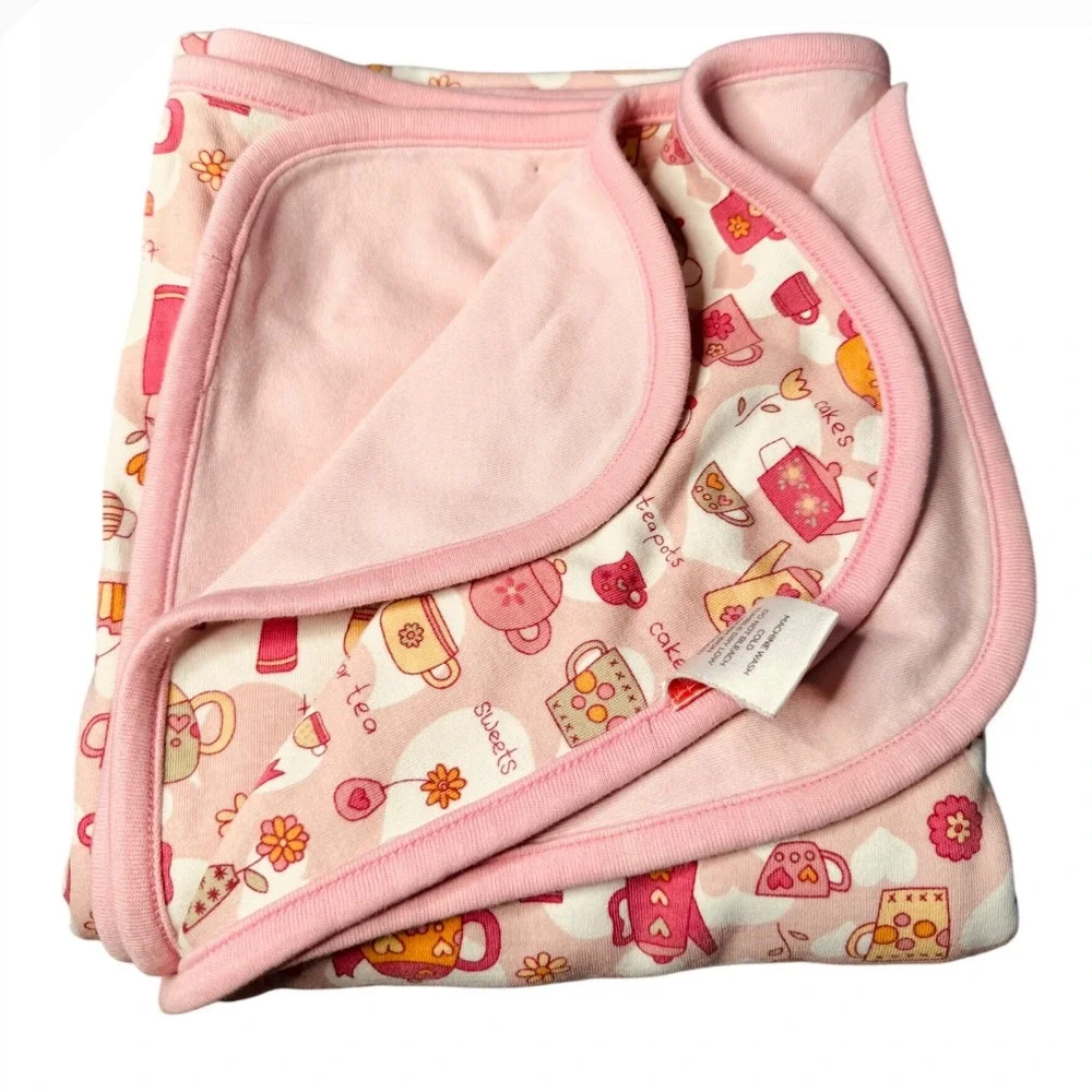Gymboree Vintage 2004 Pink Tea Party‎ Cupcake Cotton Reversible Baby Blanket OS